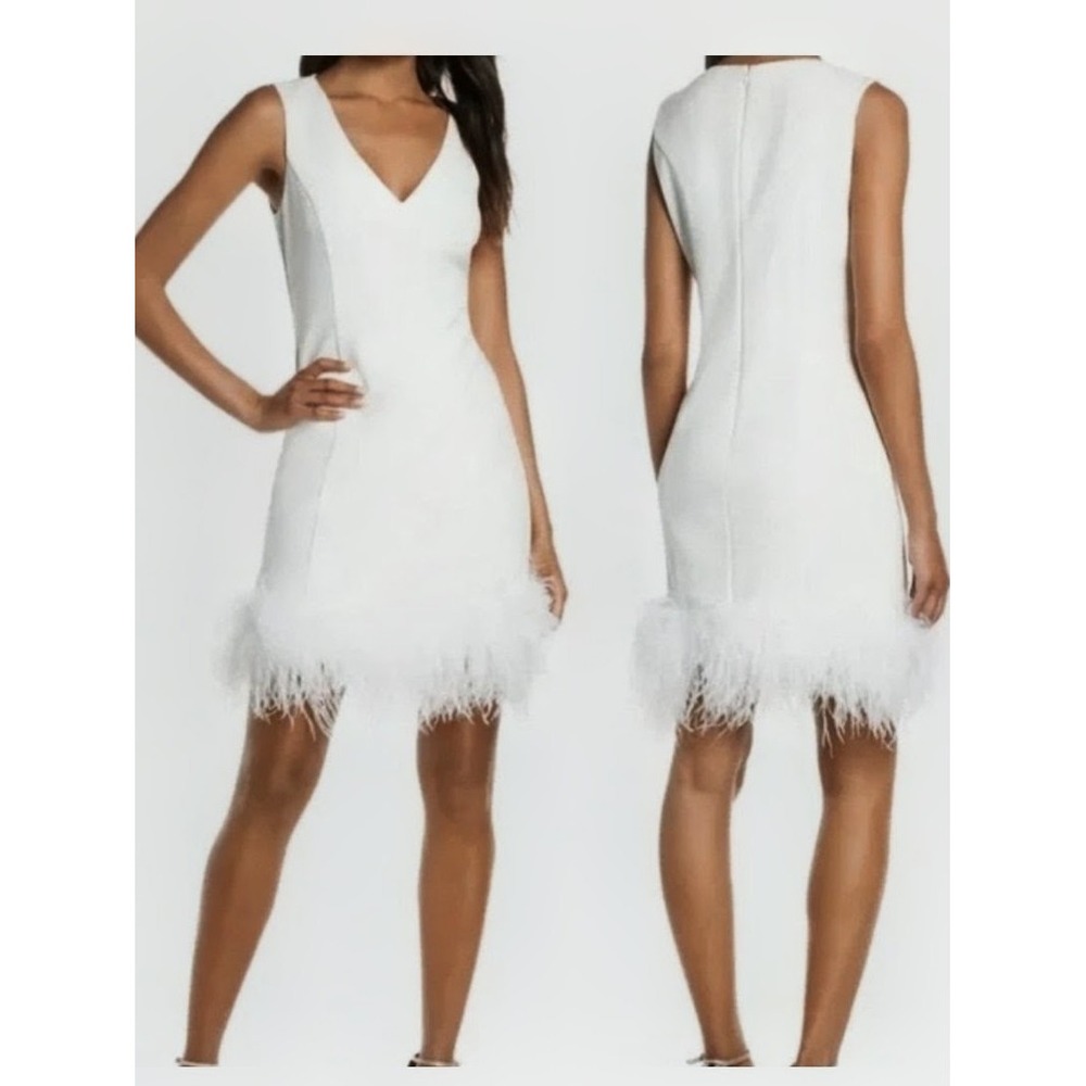 Eliza J Womens White Feather Hem V Neck Sheath Cocktail Mini Dress Size 8